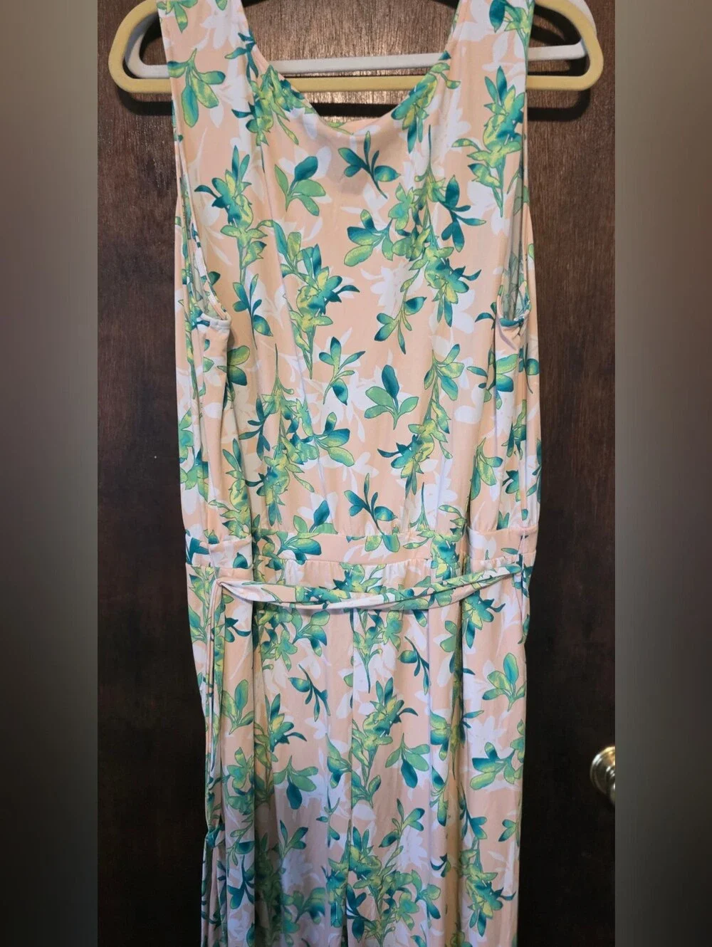 C. Wonder Pink Jumpsuit with Green and White Leaf Design